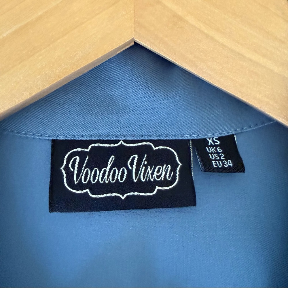 Voodoo Vixen Bluebell Blue Midi Dress with White Embroidery - Picture 6 of 9